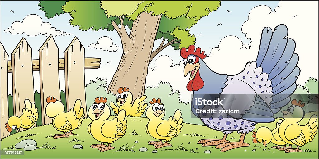 Chickens Illustration of hen with chickens. Animal stock vector