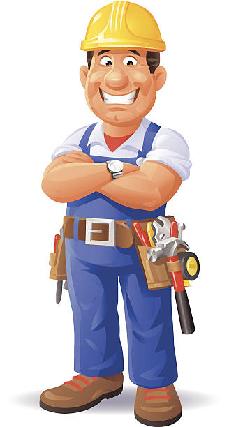 ilustrações de stock, clip art, desenhos animados e ícones de trabalhador da construção civil confiante - mechanic cartoon construction work tool