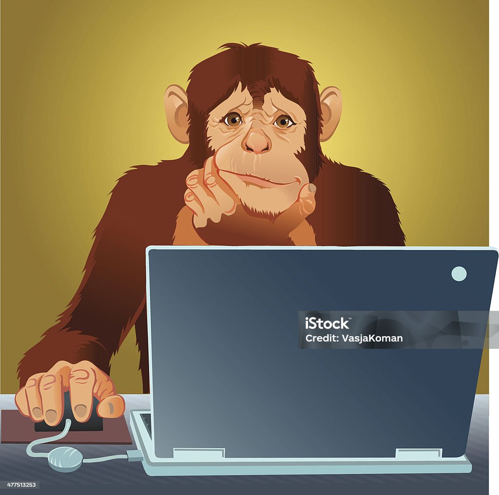 Chimp With Computer Cartoon Chimpanzee With Laptop Stock Illustration - Download Image Now - Ape ...