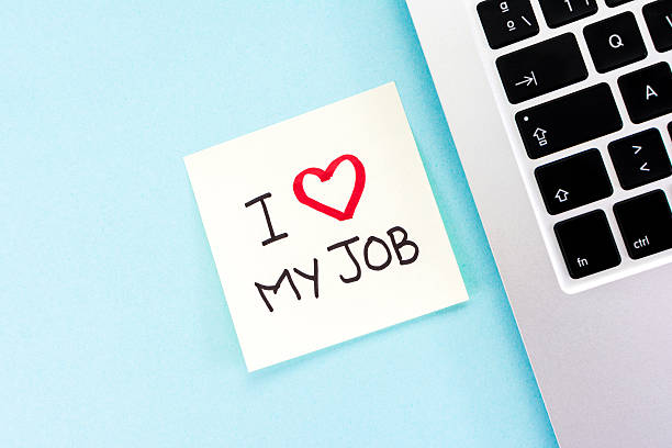 "나는 나의 직무" 참고와/메시지 및 키보드 노트북입니다. - i love my job 뉴스 사진 이미지