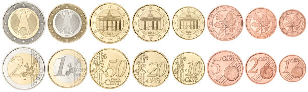 kompletny zestaw euro monety na białym tle - european union coin european union currency coin euro symbol zdjęcia i obrazy z banku zdjęć