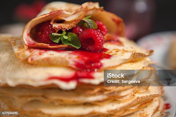 Pancakes With Raspberries Stock Photo - Download Image Now - Berry Fruit, Black Color, Candy