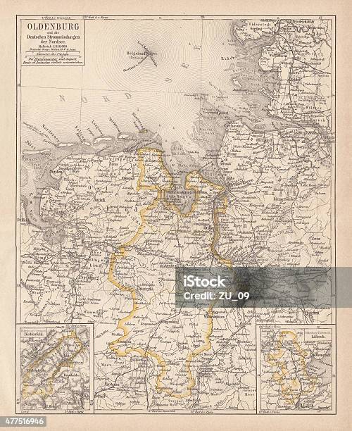 Grand Duchy Of Oldenburg Litograph Published In 1877 Stock Illustration - Download Image Now