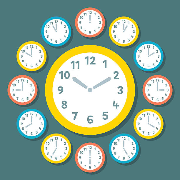 wektor retro budzik wyświetlono wszystkie 12 godzin - clock ticking stock illustrations