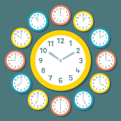 Retro Vector Clocks Showing All 12 Hours