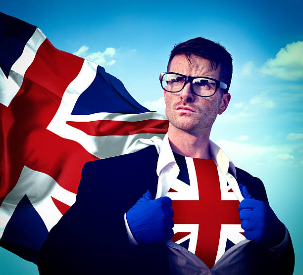 istock Superhero Businessman UK Cloudscape Concept 477520540