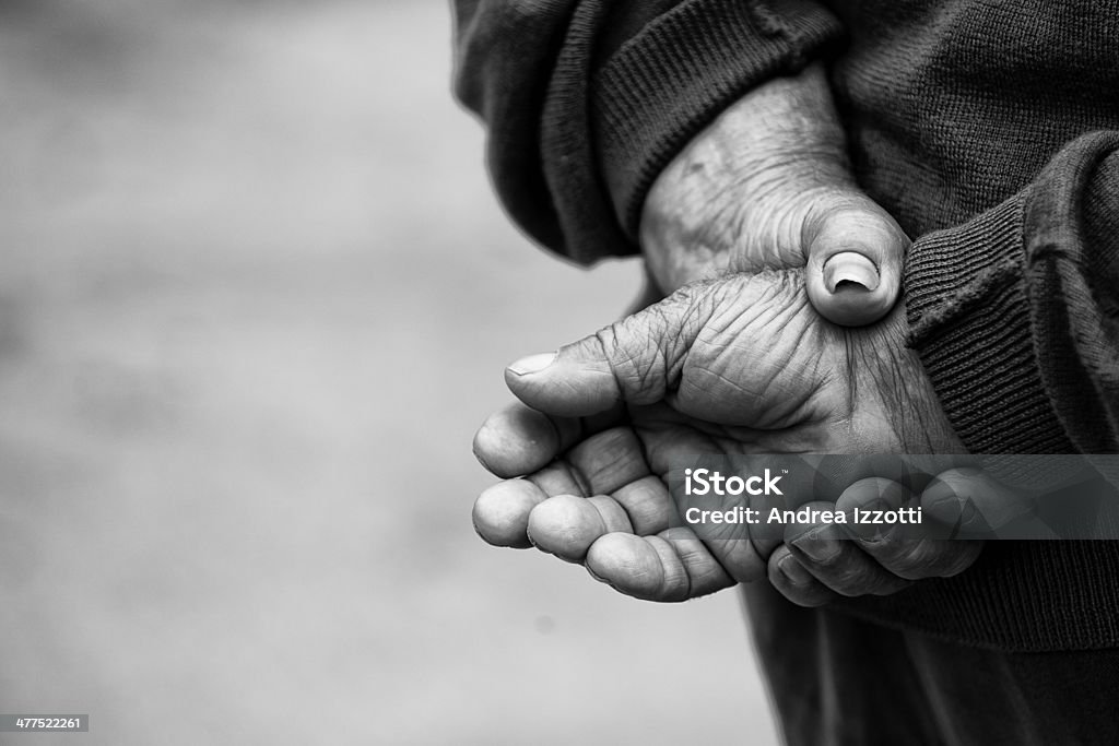 hands of old retired man in b&w Farmer's Hands of old man who worked hard in his life Adult Stock Photo