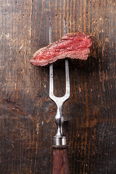 istock Piece of beef steak on meat fork 477522395