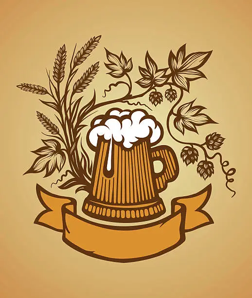 Vector illustration of Wooden beer mug