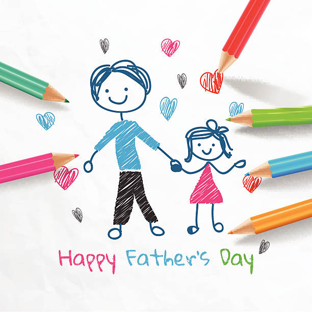 ilustraciones, imágenes clip art, dibujos animados e iconos de stock de día del padre feliz card.vector medio - pencil colors heart shape paper