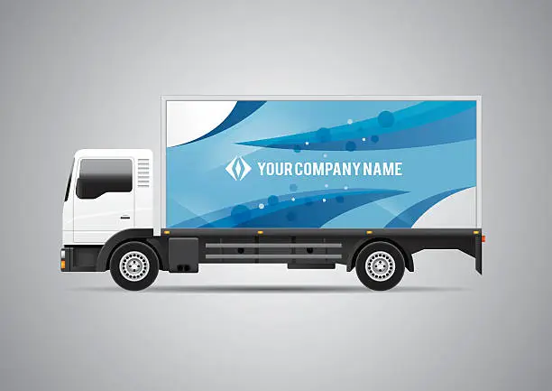 Vector illustration of Advertisement or corporate identity design template on white truck