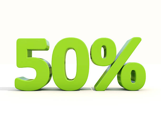 50% de porcentaje de icono sobre un fondo blanco - off balance fotografías e imágenes de stock