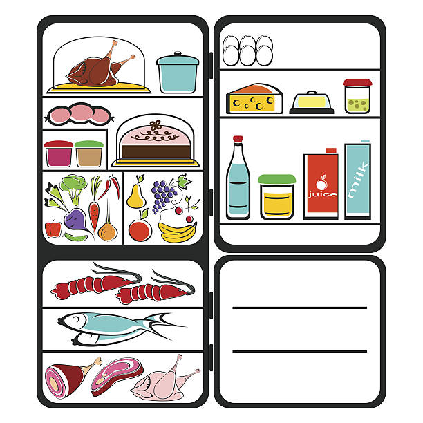 ilustraciones, imágenes clip art, dibujos animados e iconos de stock de refrigerador con alimentos - cake pie apple pie apple