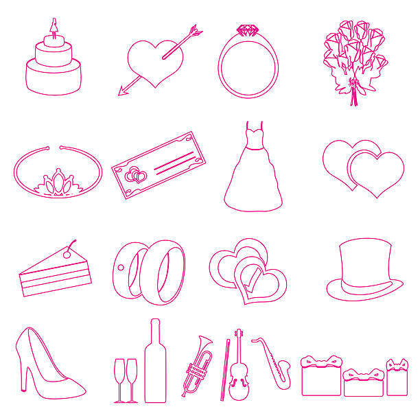 simple wedding red outline icons set eps10 simple wedding red outline icons set eps10 kiss entertainment group stock illustrations