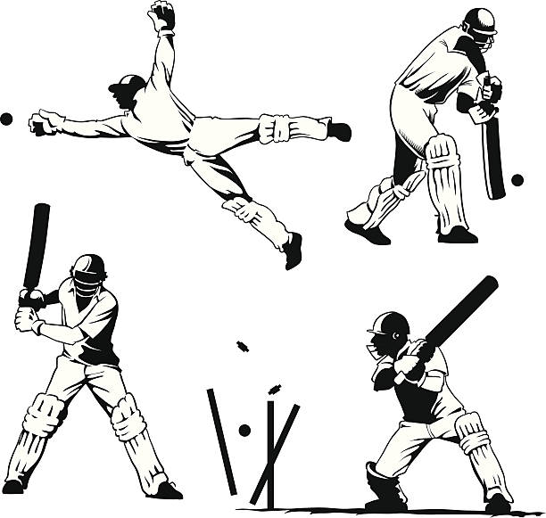 wybrane cricket graczy w akcji - test cricket stock illustrations