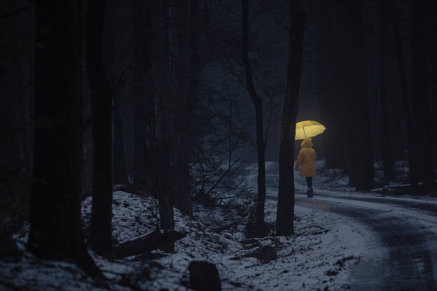 istock Little girl in the dark forest 477533326