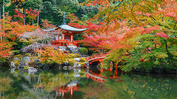 Early Autumn at Daigoji Temple in Kyoto Kyoto, Japan - October 21 2014: Daigoji Temple founded in early Heian period in 874 by Rigen-daishi. It's an Important temple of the Shingon sect of Japanese Buddhism and a designated world heritage site. shingon buddhism stock pictures, royalty-free photos & images