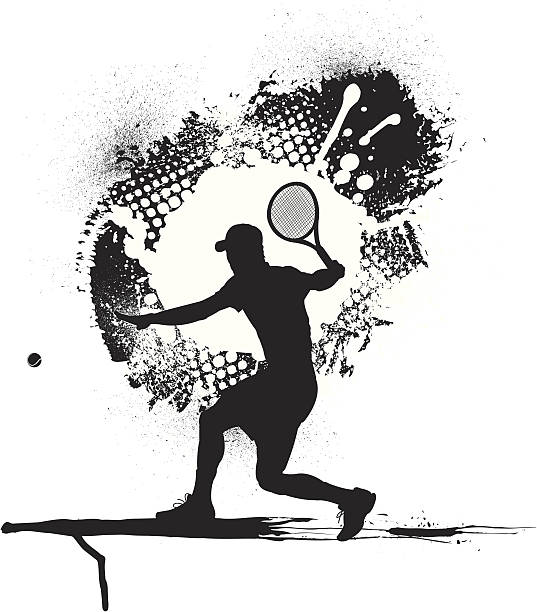 ilustraciones, imágenes clip art, dibujos animados e iconos de stock de jugador de tenis masculino, grunge gráfico - silhouette tennis competitive sport traditional sport