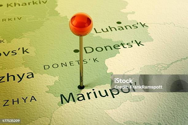 Mariupol Map City Straight Pin Vintage Stock Photo - Download Image Now - Mariupol, Map, Ukraine