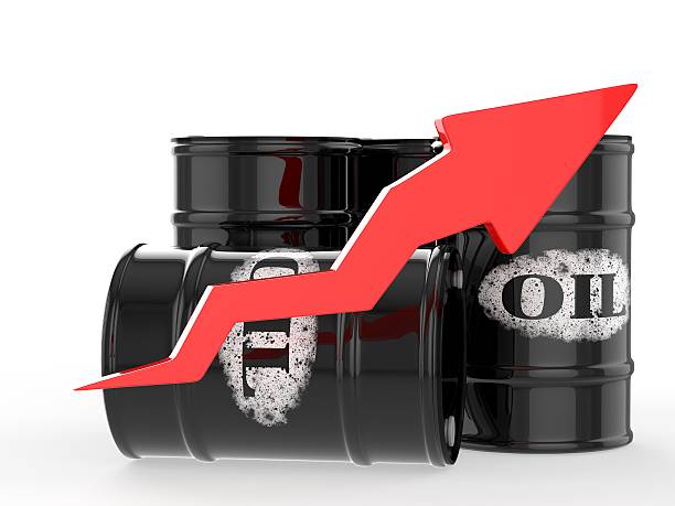 istock Oil Barrels with Red Arrow Up 477537562