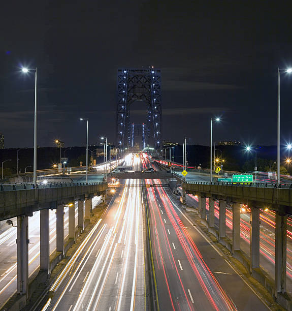 George Washington Bridge at night A view of the George Washington Bridge at night gwb stock pictures, royalty-free photos & images