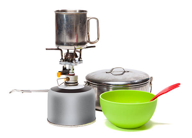 istock Cooking tourist equipment during camping on white background 477538796