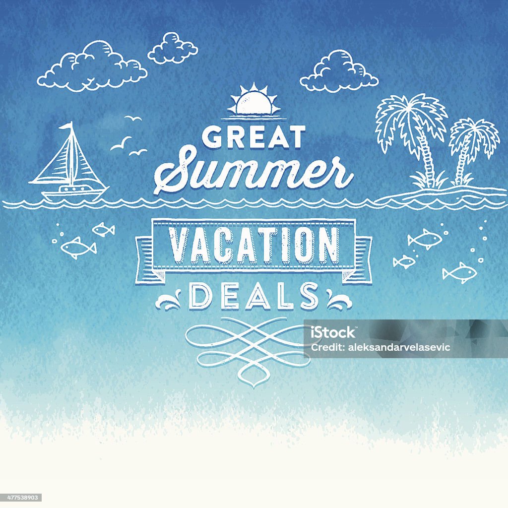 Summer Watercolor Sign Hand drawn illustration. EPS 10 file with transparencies.File is layered with global colors.High res jpeg included.More works like this linked below. Summer stock vector