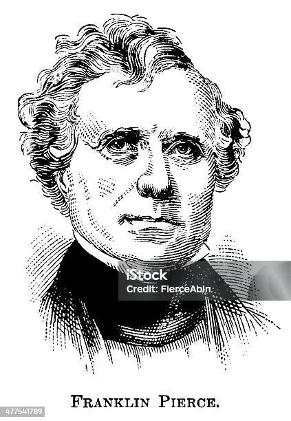 Franklin Pierce Antique Engraved Portrait Stock Illustration - Download Image Now - Antique, Black And White, Engraved Image