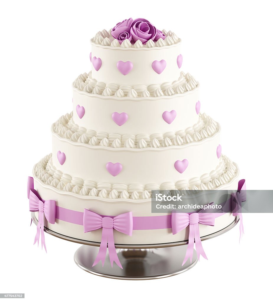 Wedding Cake With Pink Roses And Hearts Stock Photo - Download ...