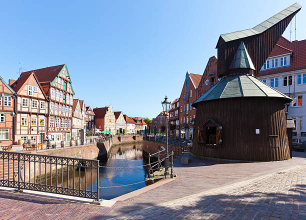 Old harbor and historic crane at the old town of Stade, Lower Saxony