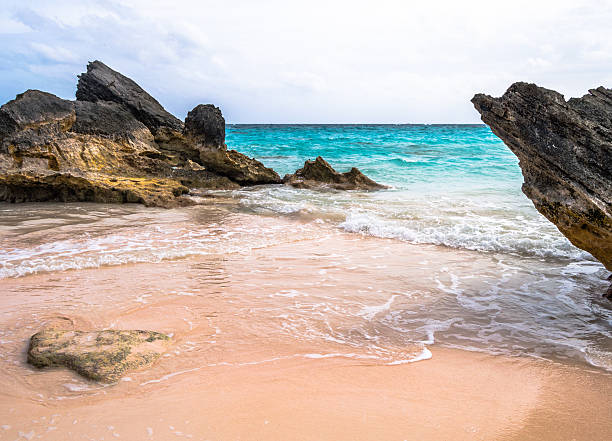 horseshoe bay beach-bermudes - ankle deep in water photos et images de collection