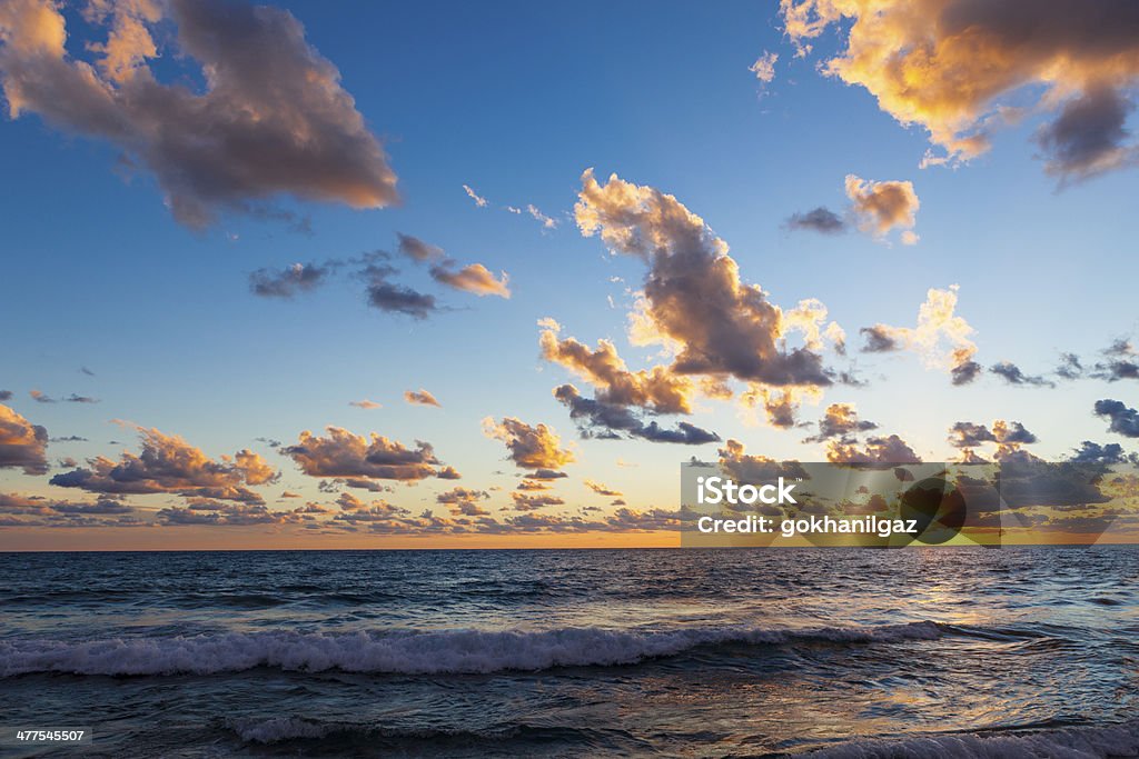 Sunset panorama A beautiful sunrise over the Antalya. Beach Stock Photo