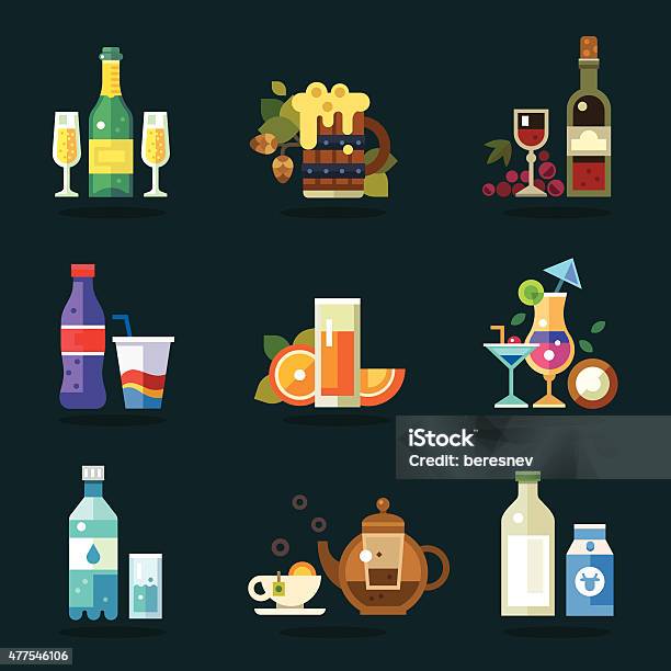 Vector Drink Icon Set Stock Illustration - Download Image Now - 2015, Alcohol - Drink, Beer - Alcohol