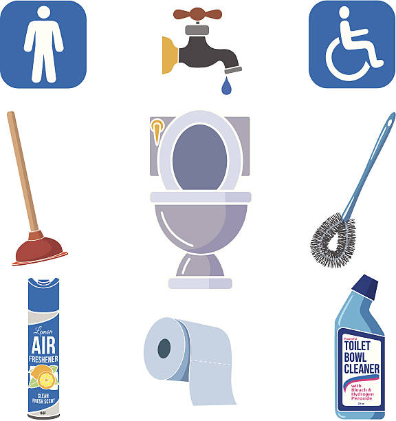 męska toaleta zestaw ikon w kolorze - toilet public restroom air freshener cleaning stock illustrations