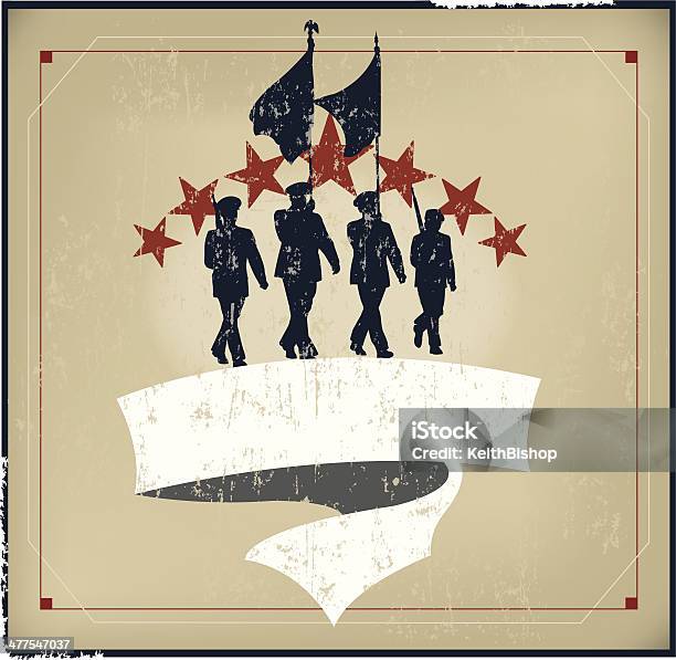 Военный Парадсолдат С Баннервооруженных Сил В Стиле Гранж — стоковая векторная графика и другие изображения на тему День ветеранов - США