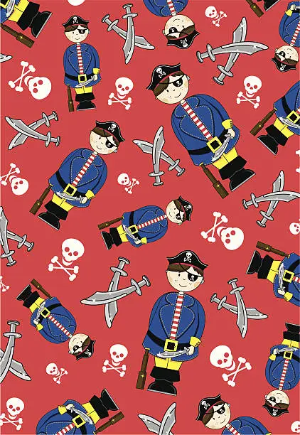 Vector illustration of Pirate Captain with Skull & Sword Repeat Pattern