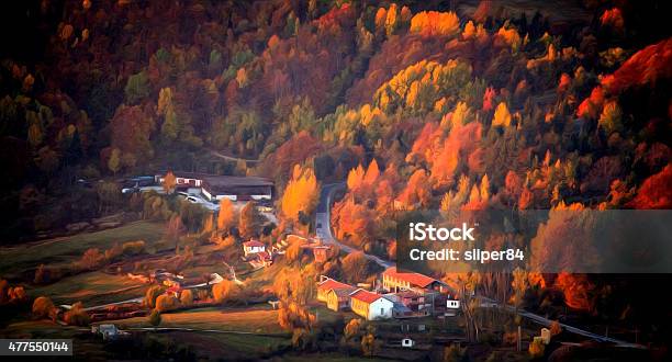 Autumn Over Small Town Paint Stock Photo - Download Image Now - 2015, Autumn, Blue