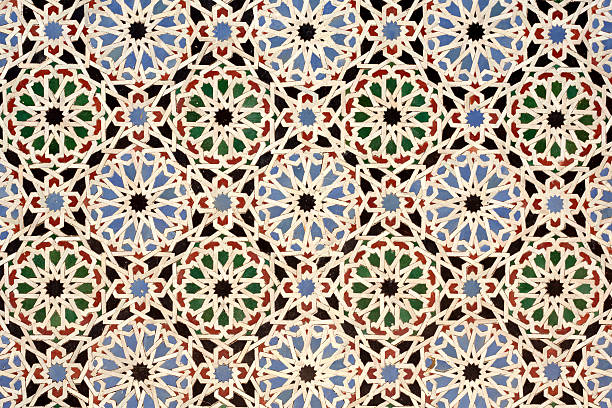 Close-up of a Moorish mosaic with abstract forms. This type of mosaic can be found in mosques in the arabian world.