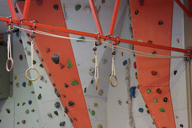 istock rings and climbing wall in a sports hall 477555167