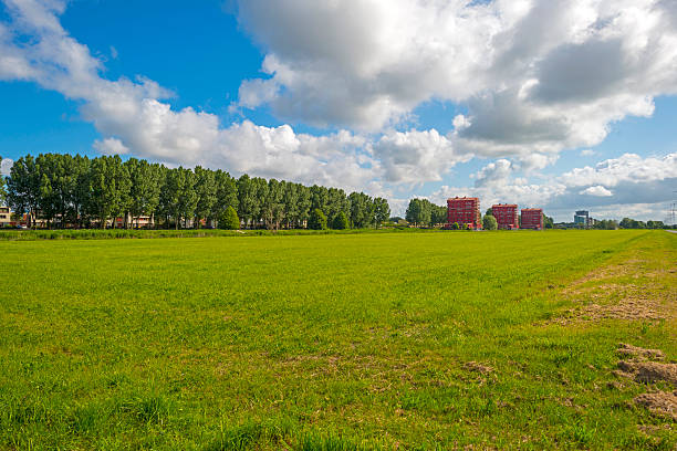 istock Apartment building under a blue cloudy sky in spring 477555922