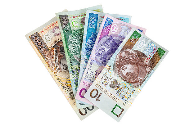 Set of polish banknotes Set of polish banknotes isolated on white background with clipping path polish zloty stock pictures, royalty-free photos & images