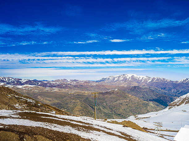 Beautiful Chilean mountains in the Nevado Valley with many slopes for snow sports in winter