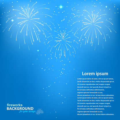 Celebratory fireworks on a blue background