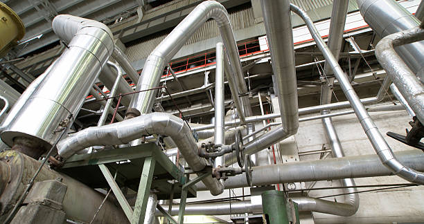 istock Industrial zone, Steel pipelines and valves 477560456