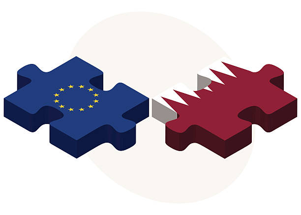 ilustrações de stock, clip art, desenhos animados e ícones de união europeia e bandeiras de qatar - euro symbol european union currency currency construction