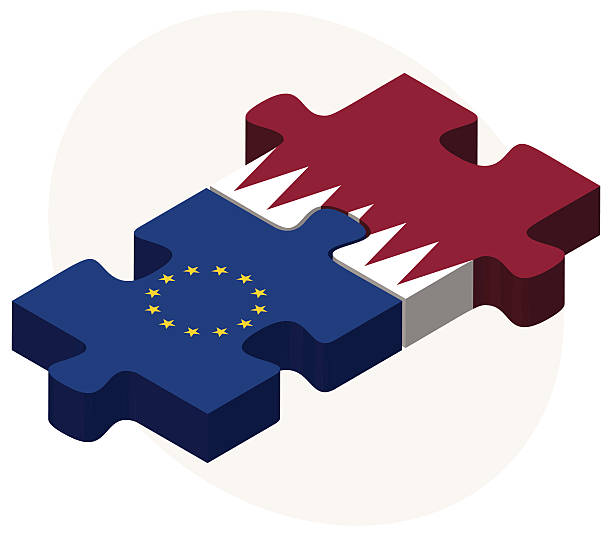 ilustrações de stock, clip art, desenhos animados e ícones de união europeia e bandeiras de qatar - euro symbol european union currency currency construction