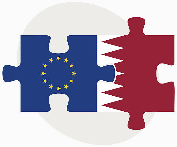 ilustrações de stock, clip art, desenhos animados e ícones de união europeia e bandeiras de qatar - euro symbol european union currency currency construction