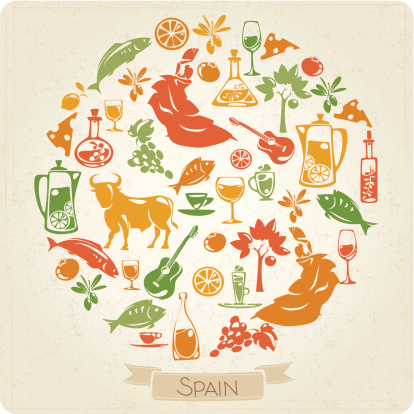 Vector round pattern with Spanish themed elements.