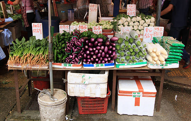gemüse-shop-mong kok - hong kong billboard asia china stock-fotos und bilder