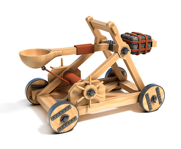 une véritable catapulte 3d illustration - slingshot weapon medieval siege photos et images de collection